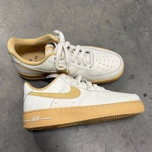 like new!! Nike Cream and Tan Air Force 1 Sneakers, Size 8.5